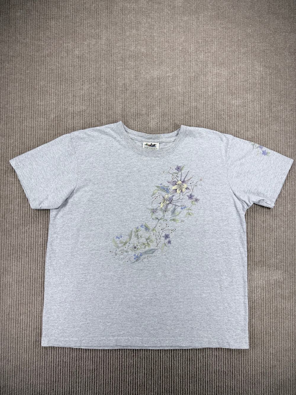 Northern Reflections Grey Floral Graphic T-Shirt XL